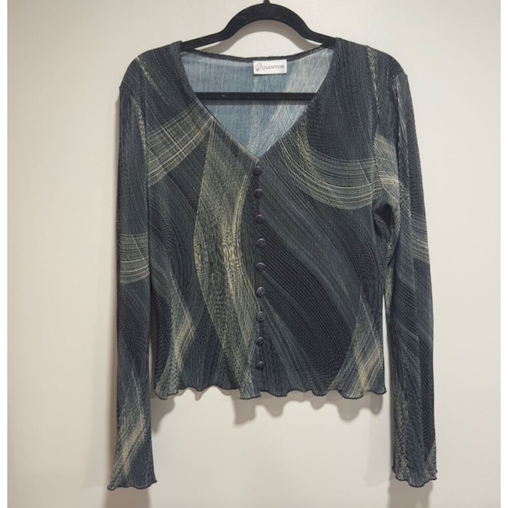 Vintage Gantos Crinkle Mesh Button Front Top